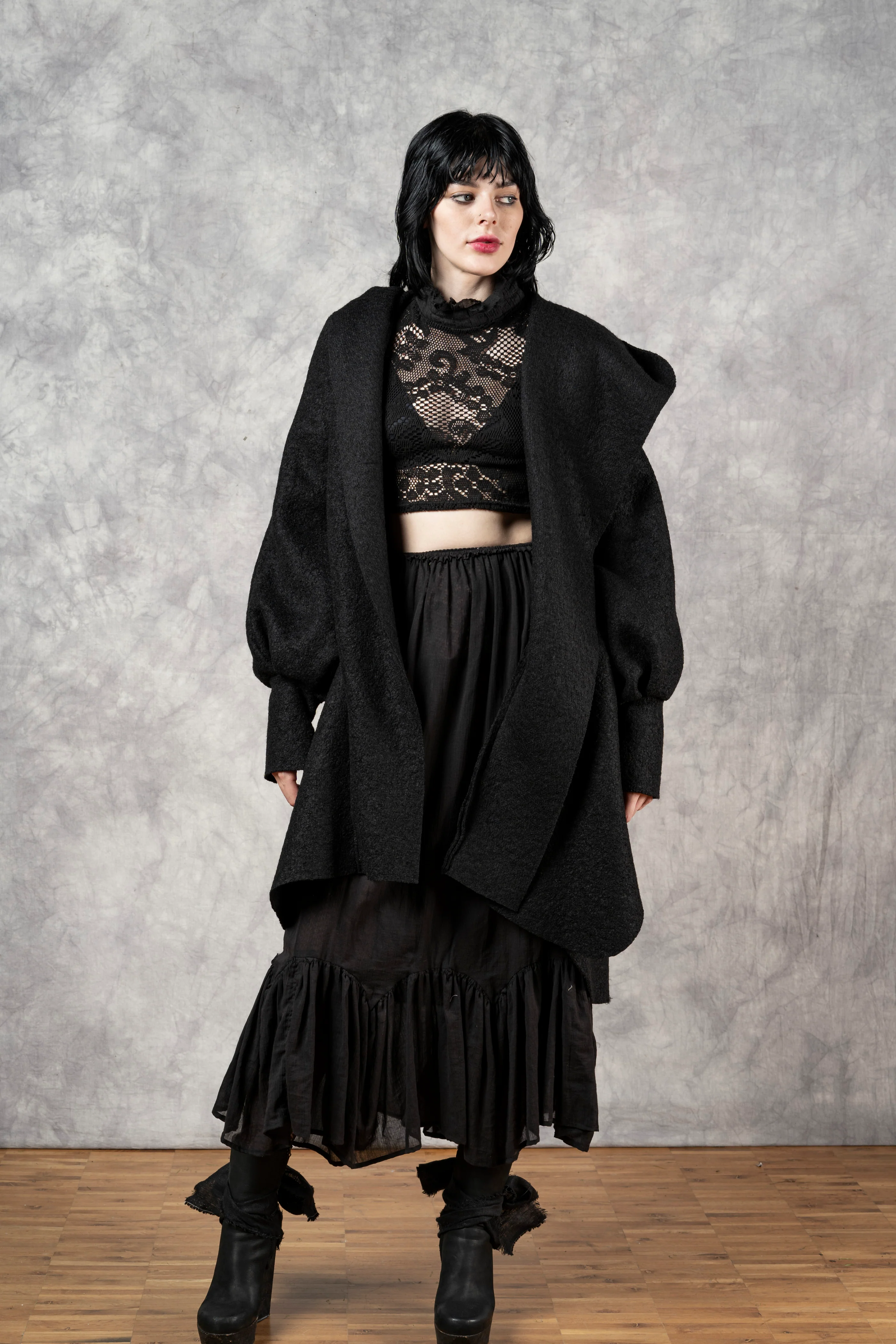 Lace High Collar Top in Black - Image 19