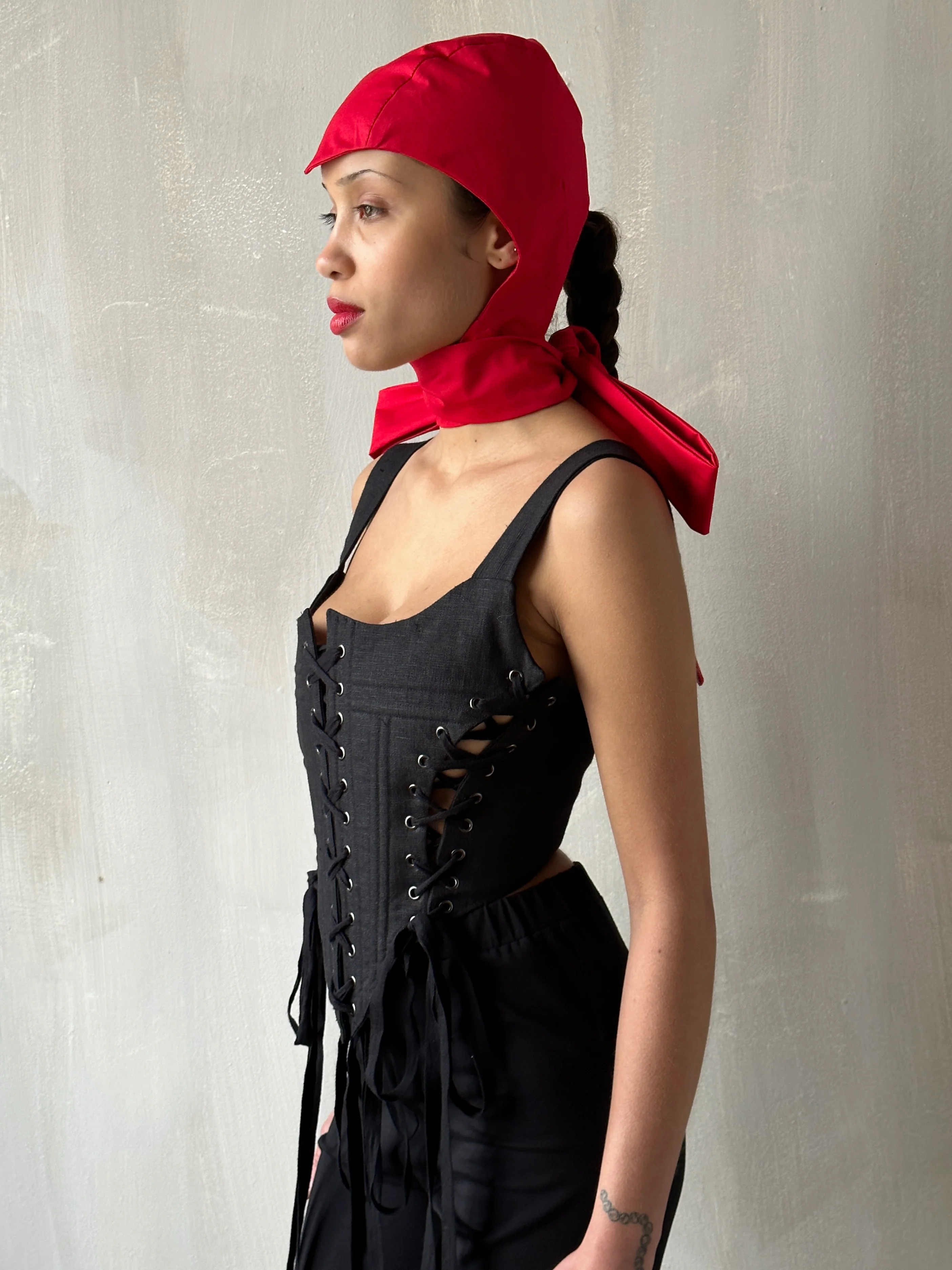 Red Aviator Cap with Ties (Made-to-Order) - Image 11